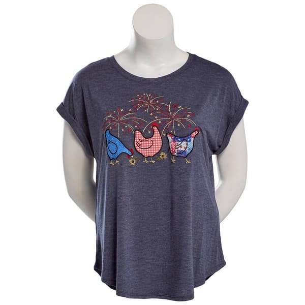 Plus Size Tru Self Dolman Sleeve Embroidered Patchwork Tee - image 