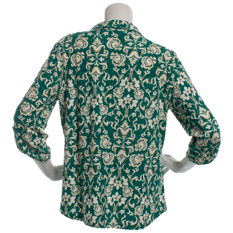 Womens Emily Daniels 3/4 Sleeve Two Pocket Scroll Henley Blouse