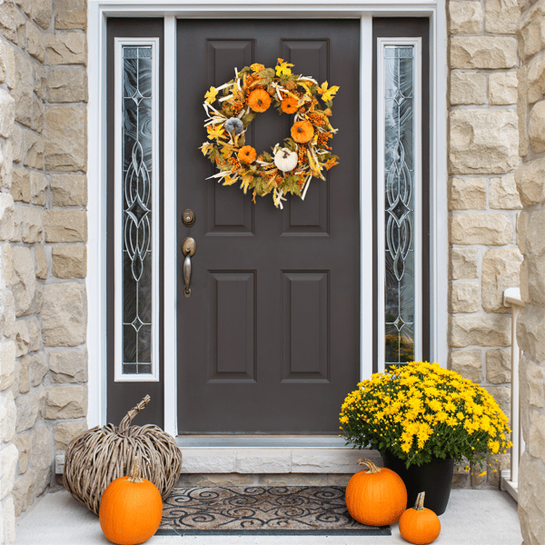 Northlight 24in. Velvet Pumpkins &amp; Wheat Fall Harvest Wreath