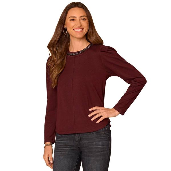 Womens Democracy L/S Rhnstne Scp Nk Keyhole Bk Srpls Shir - image 