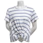 Womens Bobeau Short Sleeve Stripe Twist Front Floral Tee - image 1