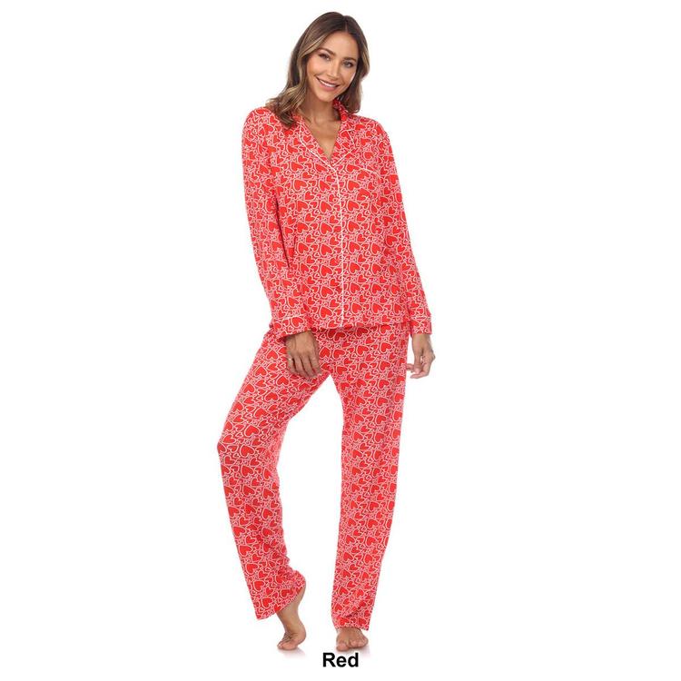 Womens White Mark Long Sleeve Heart Print Pajama Set