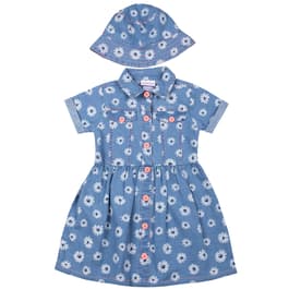 Toddler Girl Little Lass Daisy Denim Dress with Bucket Hat