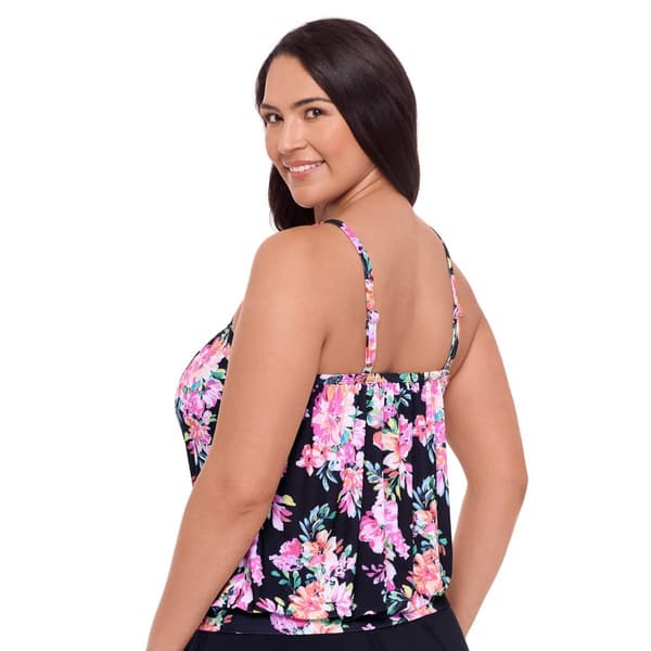 Plus Size American Beach Night In Bloom Band Hem Tankini Swim Top