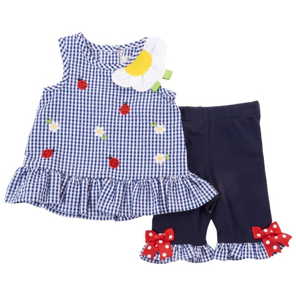Baby Girl &#40;3-24M&#41; Rare Editions Gingham Ladybug Top/Leggings Set - image 
