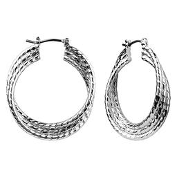 Roman Silver-Tone Thick Twist Hoop Earrings
