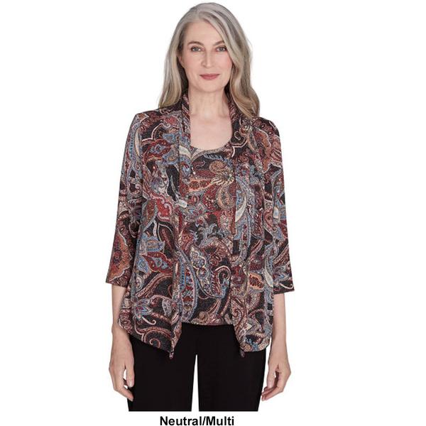 Blouse/haut Alfred Dunner Femme Taille M - Dentelle Multicolore Avec Perles, Manches Longues - Occasion Parfait état