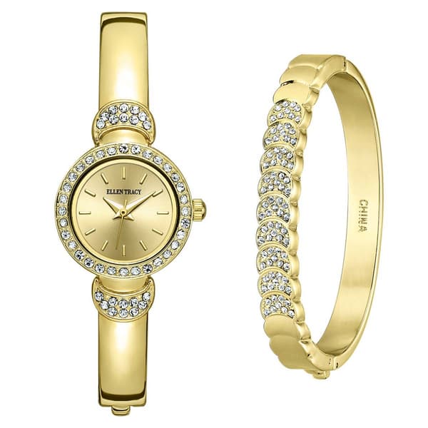 Womens Ellen Tracy Bangle Watch & Bracelet Set - ETB8191GD - image 