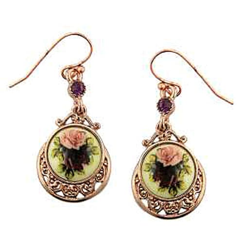 1928 Rose Gold/Amethyst Flower Earrings - image 