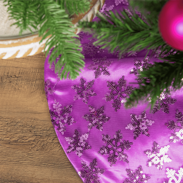 Northlight 20in Purple Sequin Snowflake Mini Christmas Tree Skirt