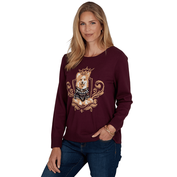 Womens Ruby Rd. English Countryside Queen Corgi Dog Sweater