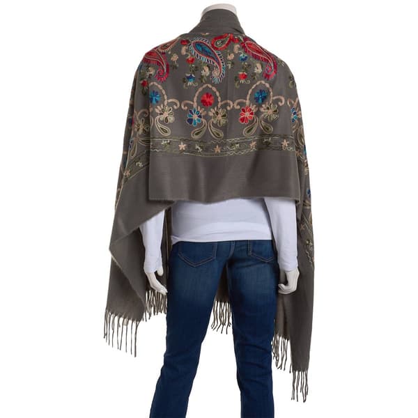 Womens Jessica McClintock Embroidered Shawl with Tassels