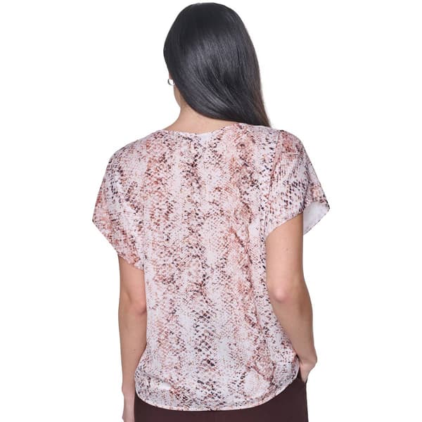 Womens Calvin Klein Short Sleeve V-Neck Reptile Blouse