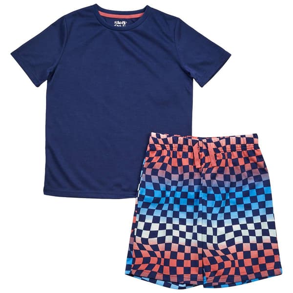 Boys Sleep On It(R) Solid Tee & Checkered Shorts 2pc. Pajama Set - image 