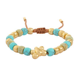 Bella Uno Worn Gold and Turquoise Beaded Bolo Bracelet