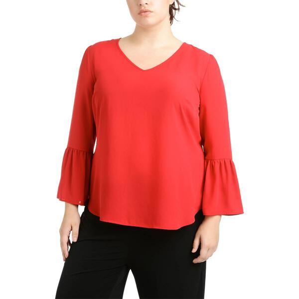 Plus Size NY Collection Bell Sleeve Hi Low Blouse - image 