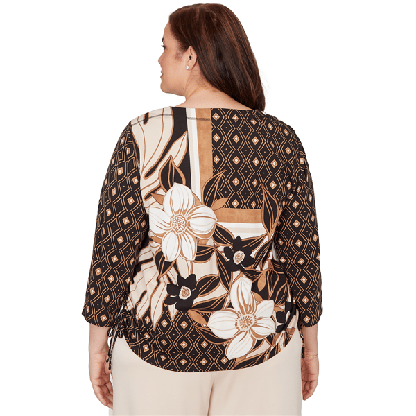 Plus Size Alfred Dunner Seville Floral Geometric Side Ruch Blouse