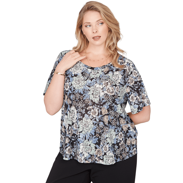 Plus Size Emaline Key Items Short Sleeve Scoop Neck Cluster Prin