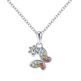 Butterfly & Flower Pendant Necklace