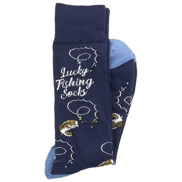 Mens Davco Lucky Fishing Reels Novelty Crew Socks - image 
