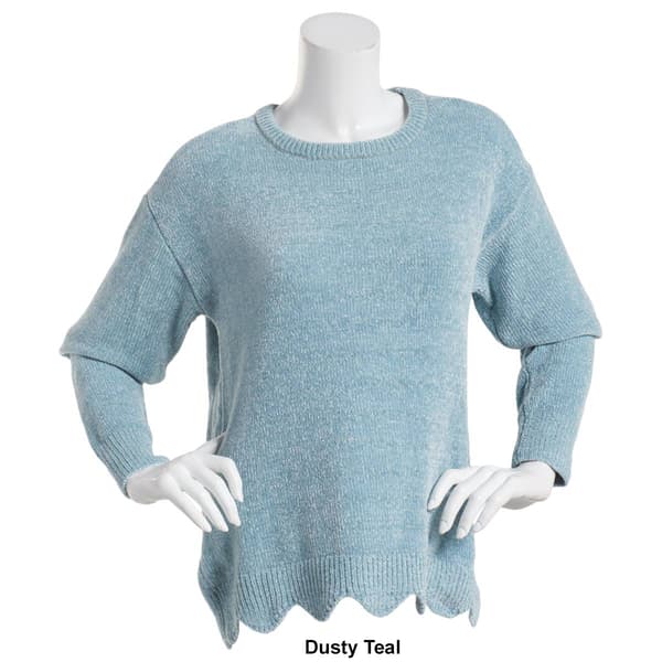 Womens Hasting & Smith Solid Scallop Hem Crew Neck Sweater