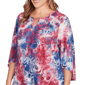 Plus Size Ruby Rd. Indigo Go Tie Dye Floral Keyhole Neck Blouse - image 5