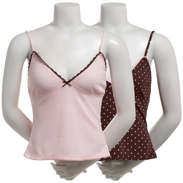 Juniors Pink Rose 2pk Thermal V-Neck Babydoll Camisoles- Brown - image 
