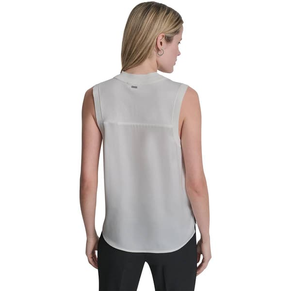 Womens DKNY Ribbed Double V Neck Ivory Solid Tank Top