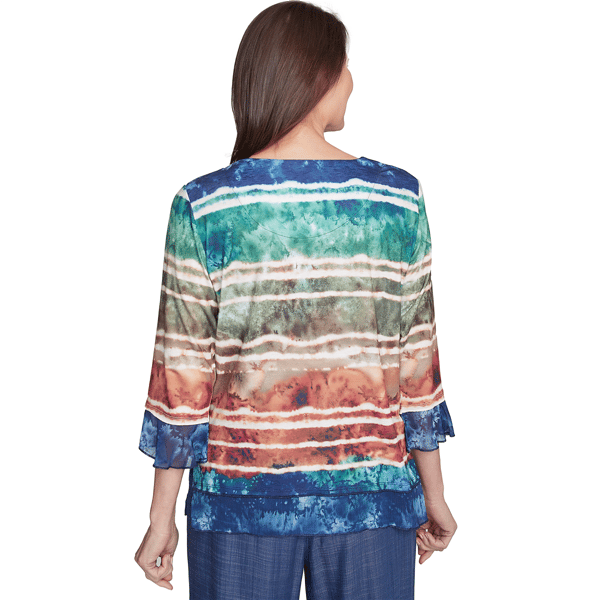 Womens Alfred Dunner Summer Solstice Tie Dye Stripe Blouse
