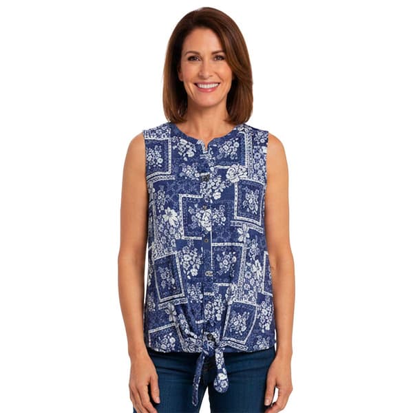 Petite Emily Daniels Sleeveless Floral Patchwork Blouse - image 