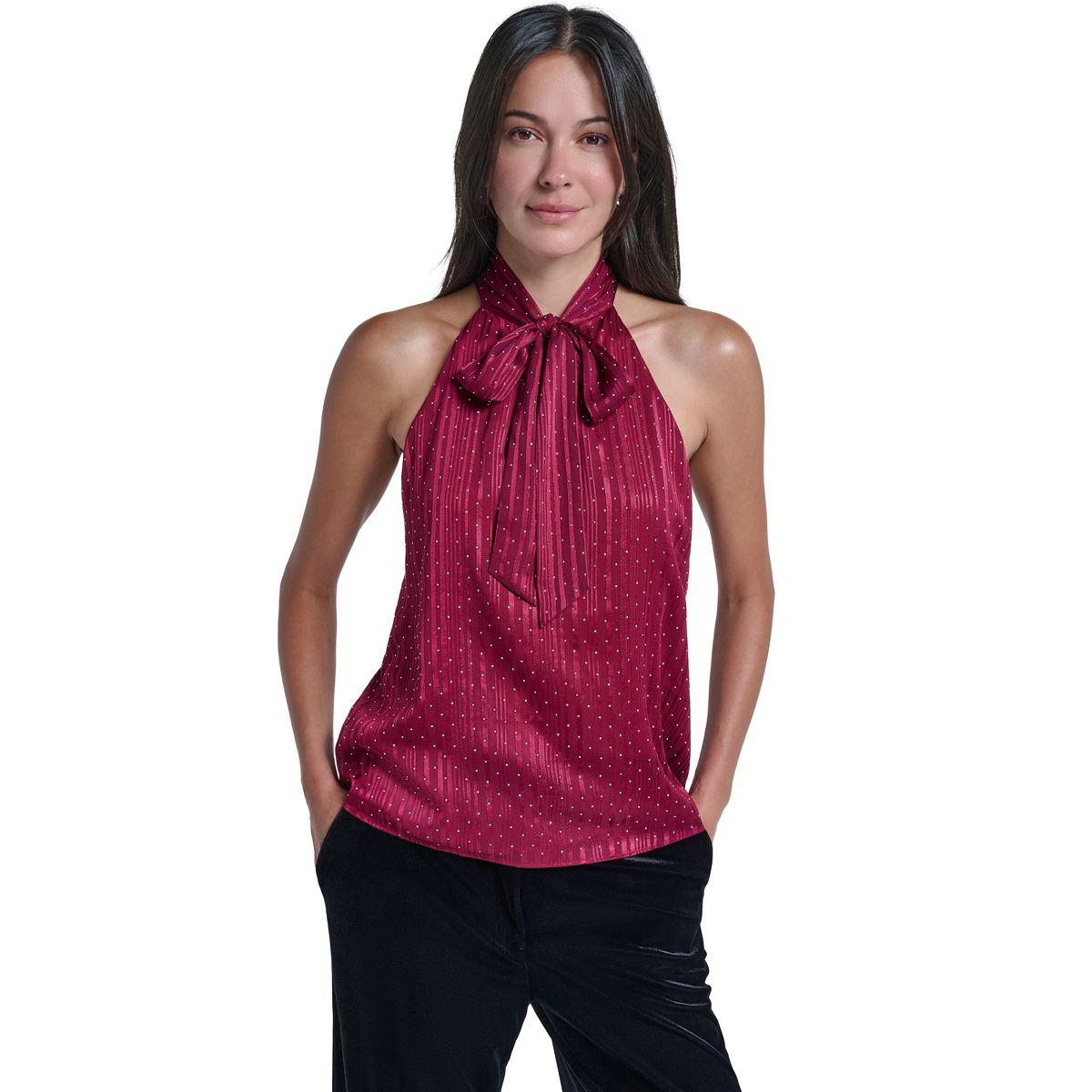 Womens Calvin Klein Sleeveless Novelty Tie Neck Sparkle Top