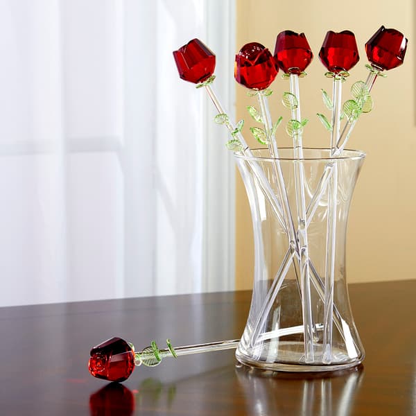 Home Essentials Red Roses with Vase Set of 6