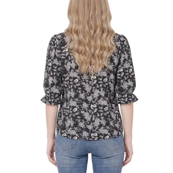 Petite NY Collection Elbow Puff Sleeve Floral Crepe Blouse