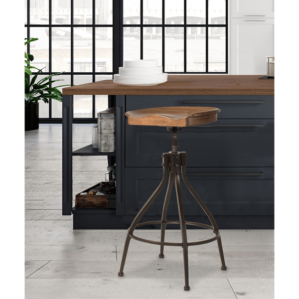 HH2 Home Worland Backless Adjustable Height Stool w/ Saddle Seat