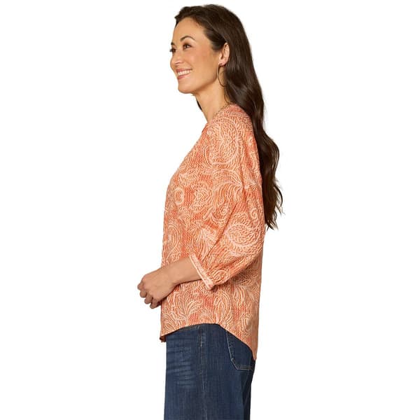 Womens Democracy Blouson Sleeve Paisley Button Down Blouse