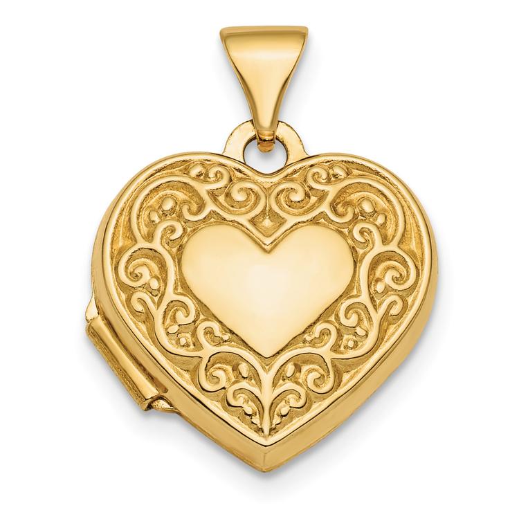 Gold Classics(tm) 14kt. Gold Fancy Scroll Front & Back Heart Locket