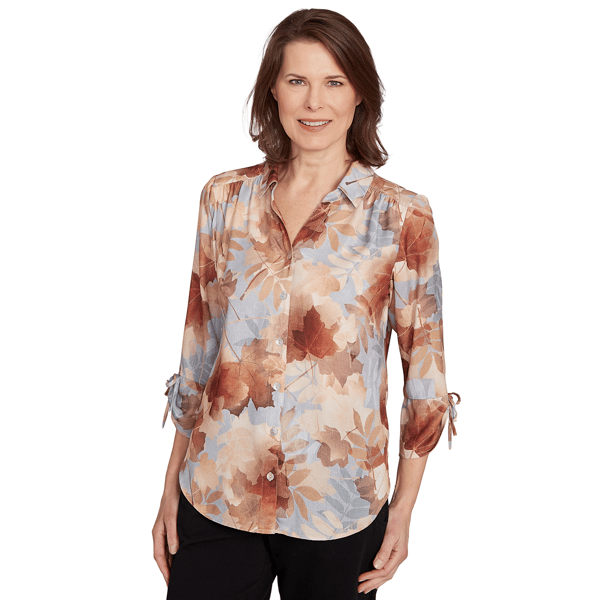 Womens Alfred Dunner Classics Button Front Leaf Blouse