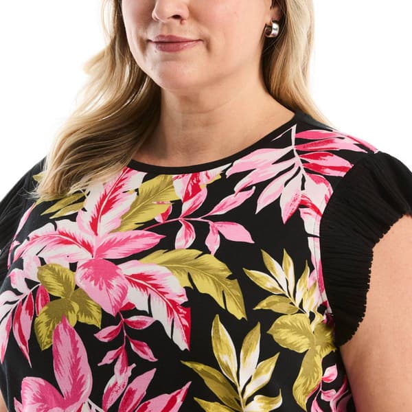 Plus Size Rafaella® Ruffle Cap Sleeve Rainforest Tropical Blouse