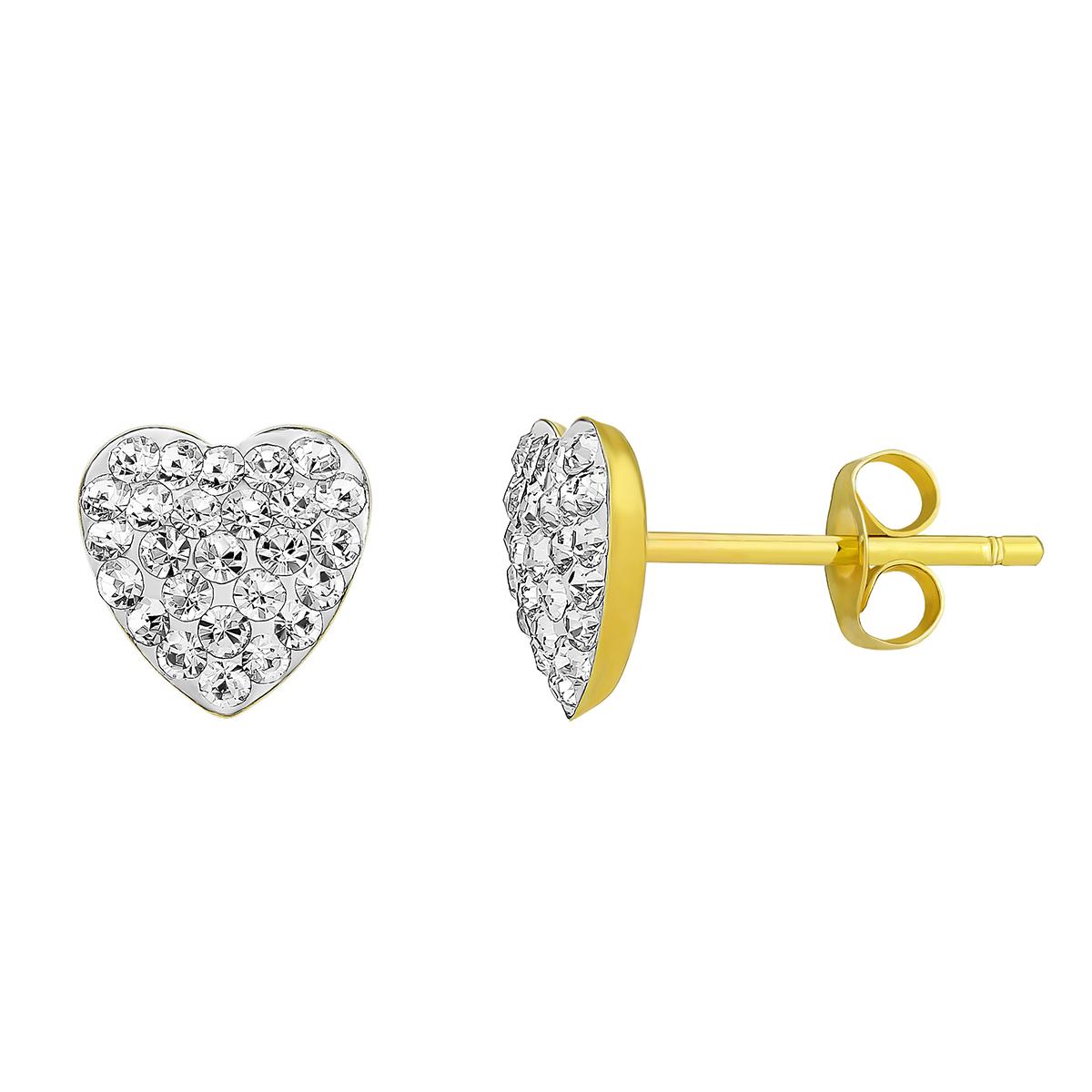 10kt. Heart Stud Earrings with Clear Crystal Accent