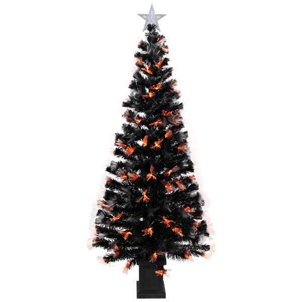 Northlight 6ft. Black Fiber Optic LED Pine Potted Halloween Tree