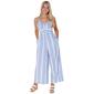 Juniors No Comment Stripe Linen Double Strap Wide Leg Jumpsuit - image 1