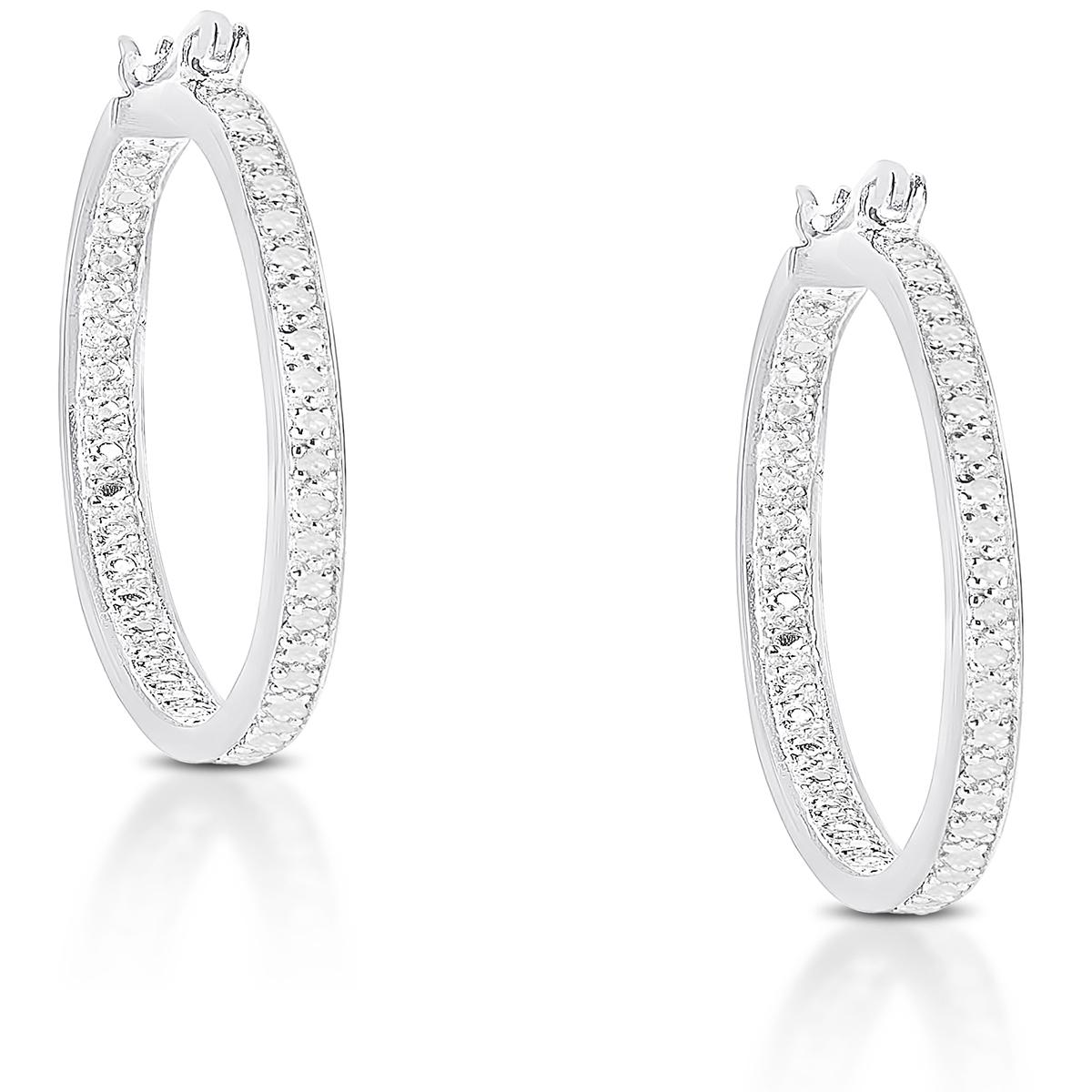 Gianni Argento Sterling Silver Diamond Accent Line Hoop...