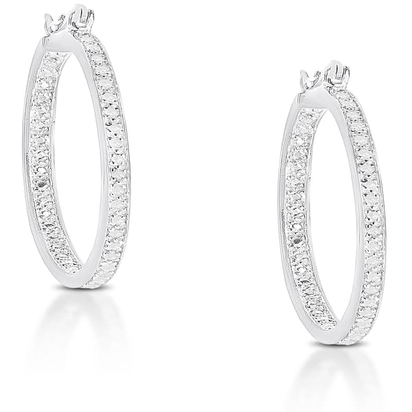 Gianni Argento Sterling Silver Diamond Accent Line Hoop Earrings - image 
