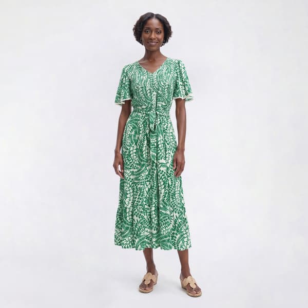Womens Luxology Flutter Sleeve Vine Tie Waist A-Line Dress