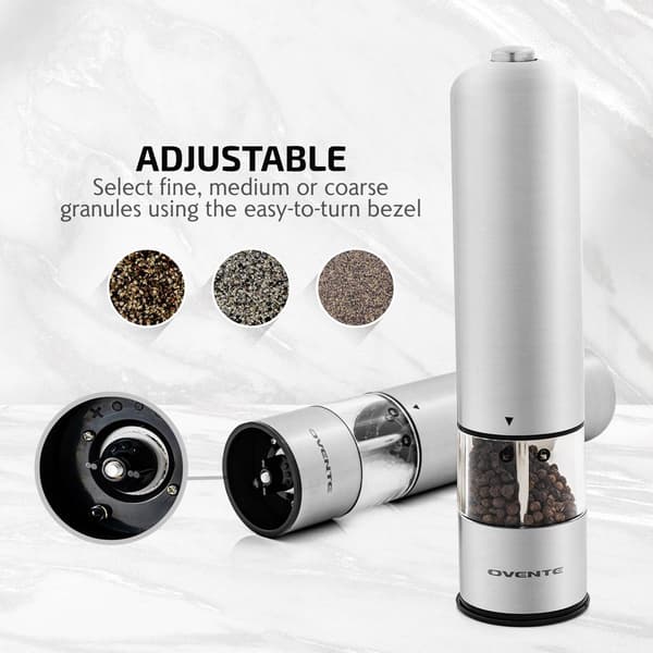 Ovente Electric Stainless Steel Sea Salt & Pepper Grinder Set