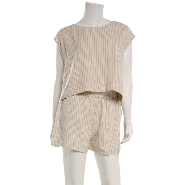 Juniors Hunter & Brown Linen Stripe Shorts Set