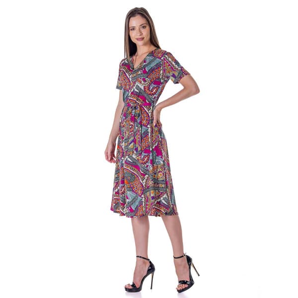 Womens 24/7 Comfort Apparel Paisley Tie Waist Midi Dress