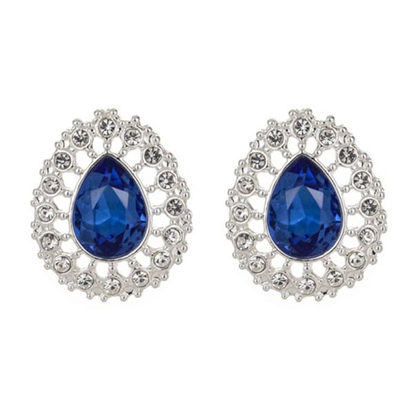 Gloria Vanderbilt Silver-Tone Sapphire Pave Pear Button Earrings - image 