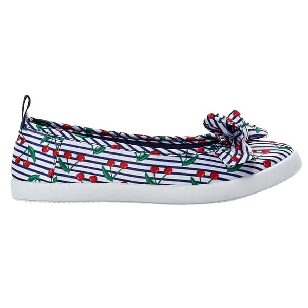 Womens Take A Walk Bow Cherry Skimmer Twin Gore Slip-Ons