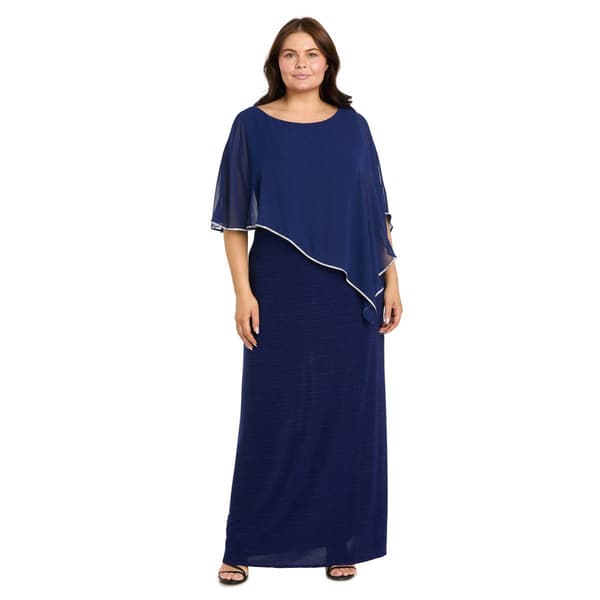 Plus Size R&M Richards Rhinestone Poncho Metallic Stripe Gown